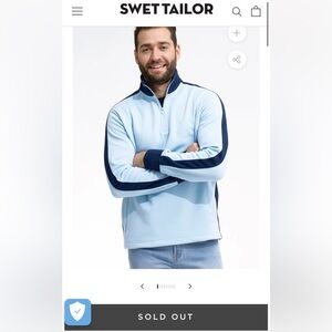 NEW Swet Tailor‎ 1/4 Zip M, L Blue Stretch Microfleece Slalom Stripe